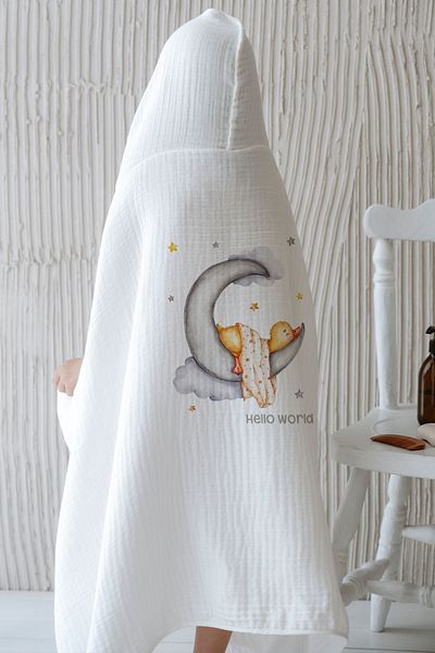 Tuğba Kuğu 4 Layers Muslin Hooded Towel - for Baby - Duck Sleeping on the Moon