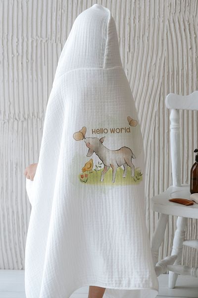 Tuğba Kuğu 4 Layers Muslin Hooded Towel - for Baby - Kelebekle Kuzu