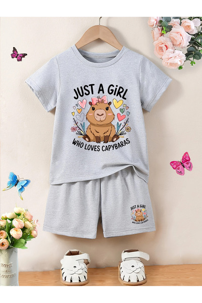 PENTHİLUS 2 Piece Set Girls Summer Clothes from Kabbalah Cartoon Animal Print T-Shirt and Shorts Set