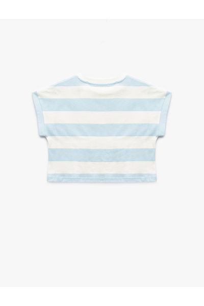 Koton Tricou crop din bumbac cu mânecă scurtă cu decolteu cu paiete