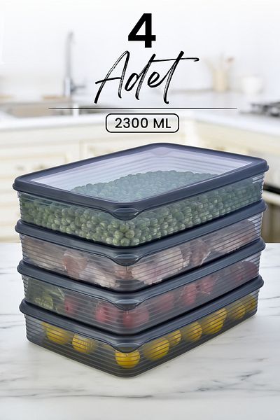 Kitchen Life 4 Pieces 2300 ml Refrigerator and Microwave Storage Container - Refrigerator Organizer Storage Box