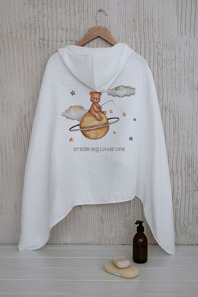 Tuğba Kuğu 4 Layers Muslin Hooded Towel - for Baby - Bear Holding a Star
