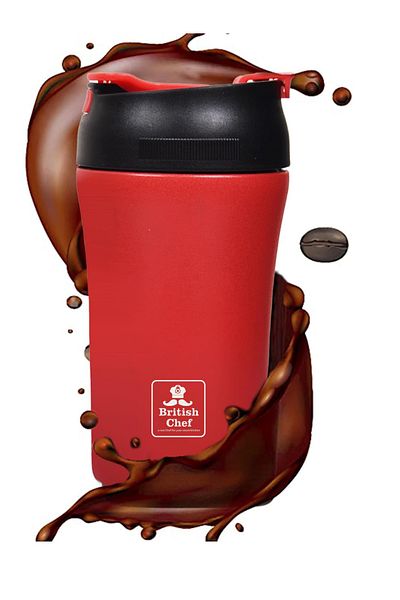 British Chef Coffee Cup 510ML | Leakproof Insulated Steel Cup w/ Straw & Lid | Hot & Cold | Travel Use