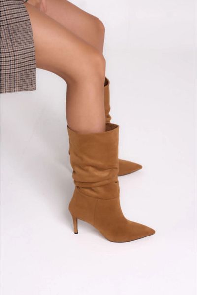 Bestyle Κομψές γυναικείες μπότες με τακούνι Camel Suede