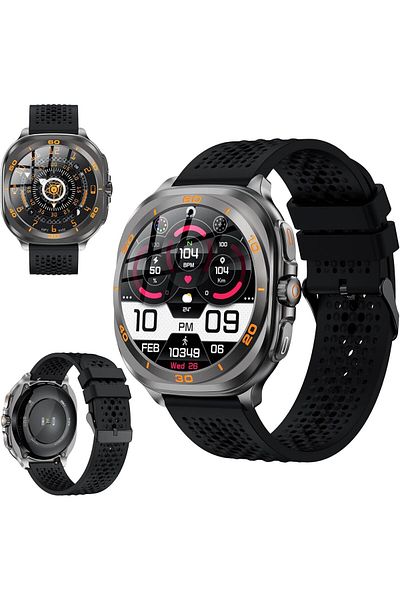 Swiss Military DOM7 Smartwatch 1.43" AMOLED, BT Calling,Health Tracking, IP67,7-Day Battery,Gun metal & Black Strap