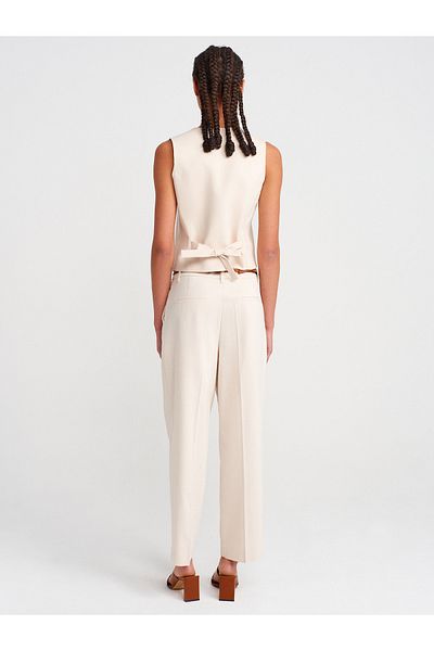 Dilvin 71644 Belted Straight Trousers-Stone