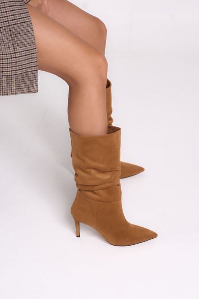 Bestyle Κομψές γυναικείες μπότες με τακούνι Camel Suede