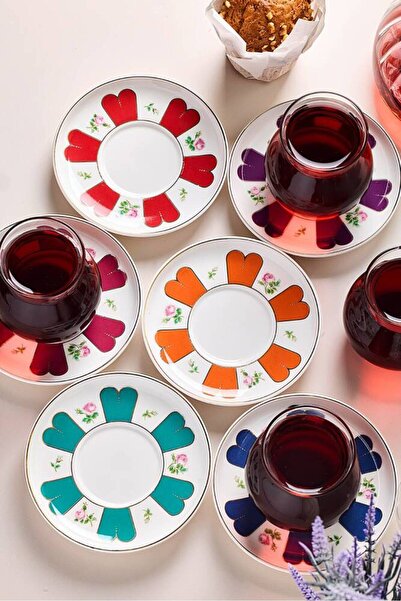 Genel Markalar Beyoğlu 12 Parça 6 Kişilik Porselen Tabaklı Cam Çay Seti 210 ml