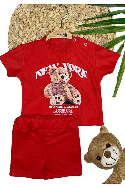 Murat Baby Baby Boy Teddy Bear Patterned New York Summer Shorts Set