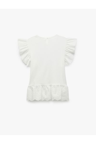 Koton Embroidered Ruffle Detailed Butterfly Sleeve Crew Neck Blouse