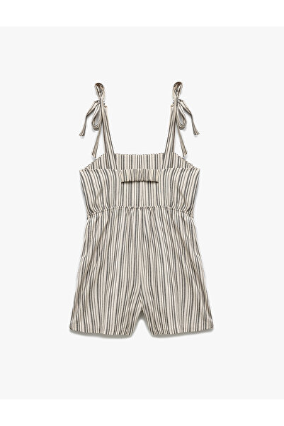 Koton Viskon Karışımlı Sırt Detaylı Cepli Çizgili Mini Salopet Tulum