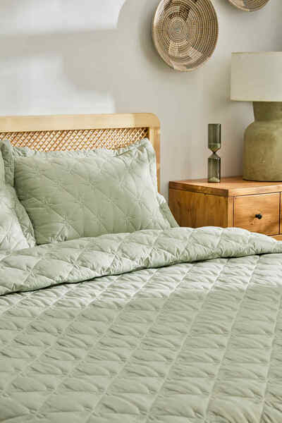 Kaşmir Home Lilly Çiçekli Tek Kişilik Yatak Örtüsü Takımı Çağla