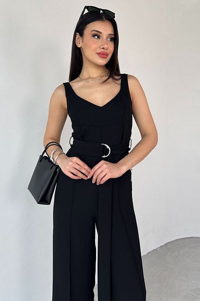 Cappmoda ELB-01758 Salopetă neagră cu curea subțire