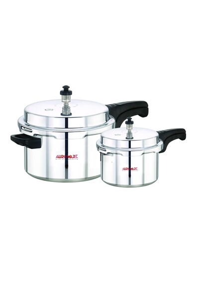 Auroware 5 + 3 Liter Aluminium Pressure Cooker Strong Handle Heavy Duty Comfo...