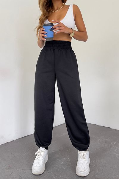 Sun Victoria Pantaloni de sport de sezon pentru jogger, negri, compacti, din bumbac pieptănat, cu talie foarte înaltă