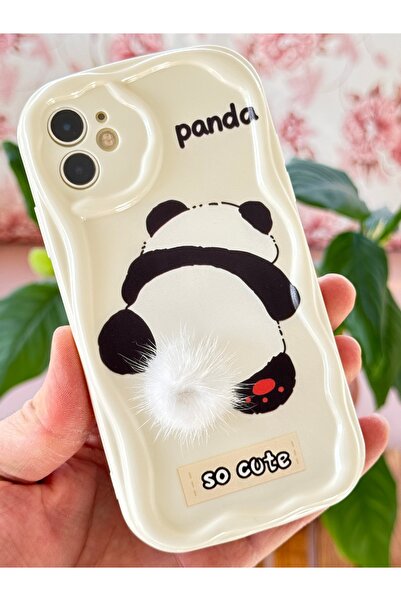 Fibaks iPhone 12 Compatible Case Designed Patterned Camera Protection Panda White Tassel Silicone Cover