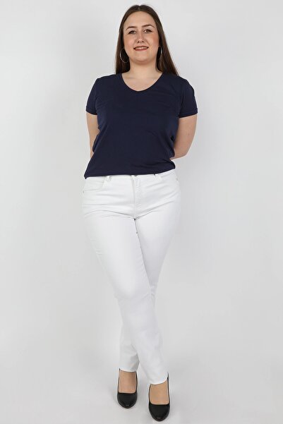 BALİNS Kadın Büyük Beden Gabardin Pantolon Beyaz