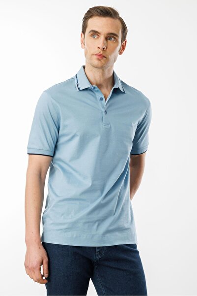 Desen Triko Ανδρικό T-shirt - Μπλε - Ριγέ στον γιακά