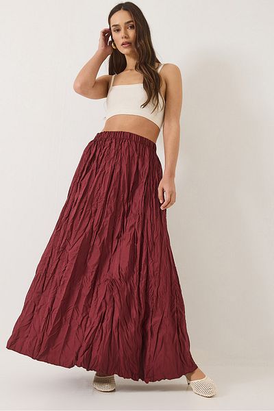 Bianco Lucci Fusta lungă pentru femei cu talie elastică cu efect Crush 60283112