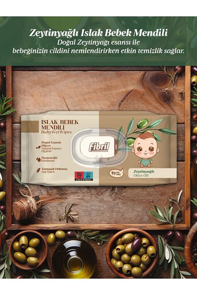Fibril Olive Oil Wet Baby Wipes 3X90 Stone 270 Sheets Natural Essence Recyclable Fabric