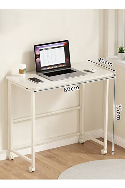 Taimi Foldable Desk Mobile with Lockable Wheels, Laptop Desk,Table 80x40x75cm - White