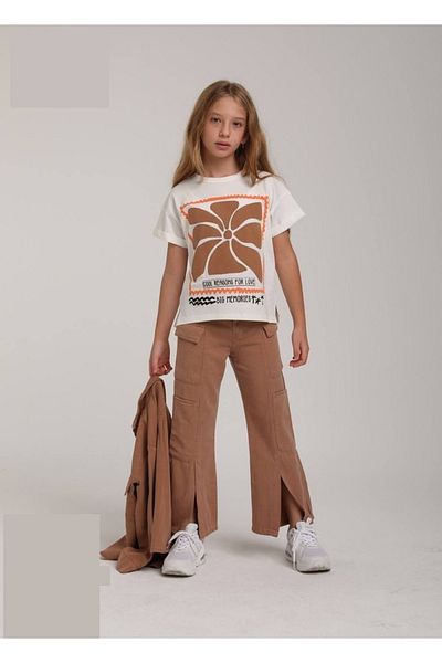 TİJK Girl's Linen Shirt/Jacket, T-Shirt and Wide Leg Pants 3 Piece Set