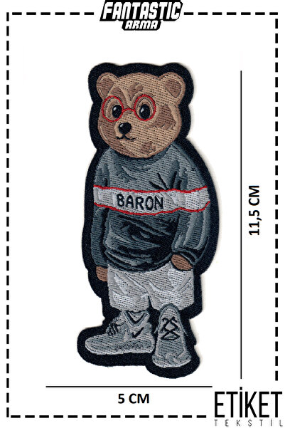 FANTASTIC ARMA Ütü Ile Yapışan Tarz Ayı Adam Figürlü Dokuma Arma Patch Yama Teddy Bear Gözlüklü Ayıcık Baron