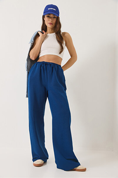 Bianco Lucci Dámské plátěné kalhoty Palazzo s elastickým pasem a detailem kapsy 80182 60271083