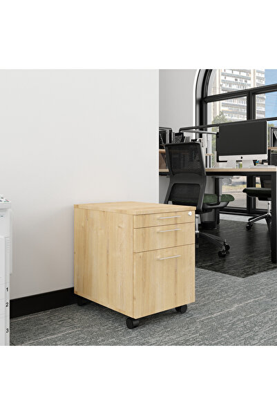Furni24 Tekerlekli Keson, 3 Çekmeceli Kilitlenebilir Komodin, Dosya Ve Belgeler Için Dolap
