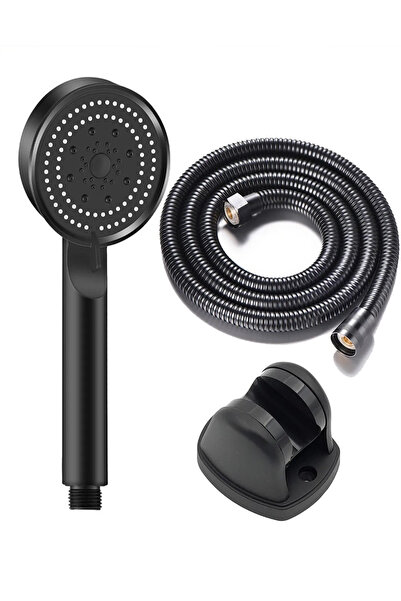 KUSTAR 5 Fonksiyonlu Yüksek Basınçlı Spray Modlu Siyah Duş Seti 1,5m Örgülü D...