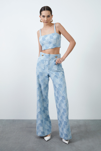 GİZİA Arkası Fermuarlı Askılı Mavi Crop