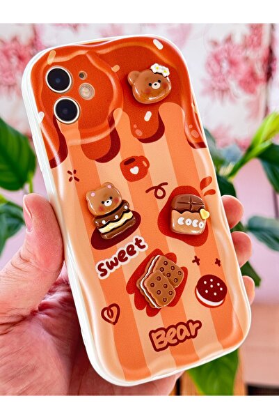 Fibaks Iphone 12 Compatible Case Designed Patterned Camera Protected Teddy Bear Biscuit Colorful Cofffe Silicone Cover