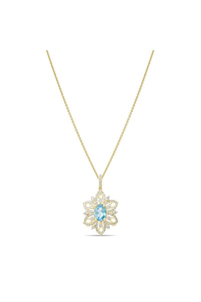 Lial Diamond 4.50 Karat Pırlanta Blue Topaz Kolye, Mücevher Sertifikalı