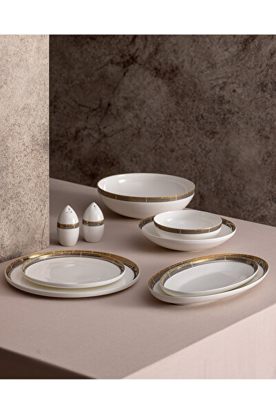 Madame Coco Bellamy 12 Kişilik 56 Parça Yemek Takımı - Beyaz/Vizon