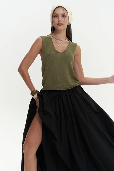 MAİ COLLECTİON Sweter bez rękawów Fairy Knitwear w kolorze khaki