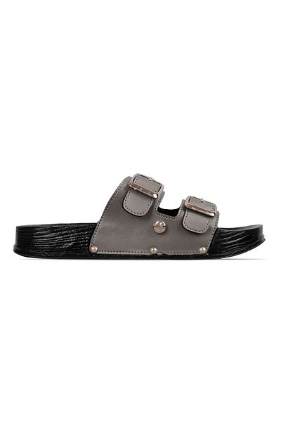 Lal Shoes & Bags Papuci rotunzi de damă cu benzi duble decorate cu metale