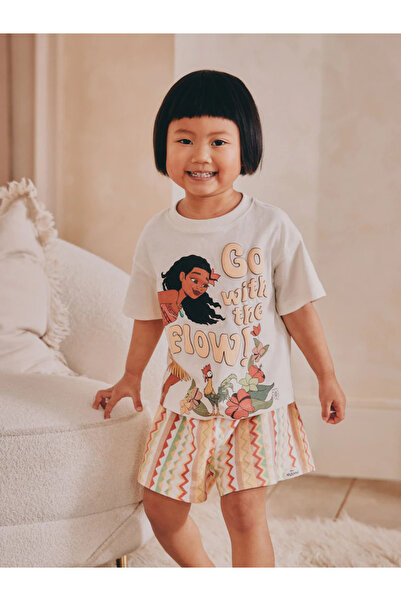 Next Baby Krem - Moana Desenli Şort ve Üst %100 Pamuk Pijama Takımı