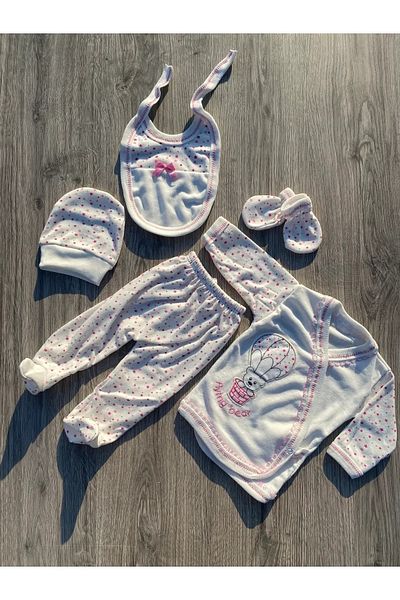 Şanbebe Outlet Burtaç 100% Cotton 5 Piece Bodysuit Set Newborn Hospital Discharge Set Pink 30507