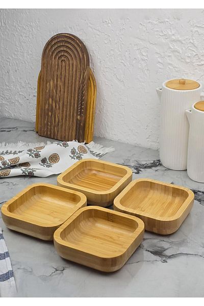 HomeTarz طقم أوعية بامبو - طقم 4 أوعية - 260 مل، 14 سم - 4 قطع