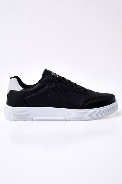 TOMMY LIFE Black-White Lace-Up High Sole Faux Leather Men's Sneakers - 89132