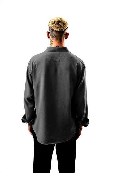 Respire Ανδρικό λινό πουκάμισο Oversize Smoked