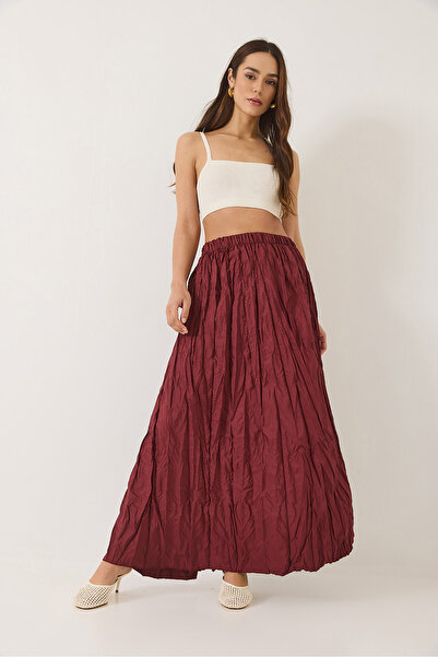 Bianco Lucci Women's Elastic Waist Crush Effect Long Skirt 60283112