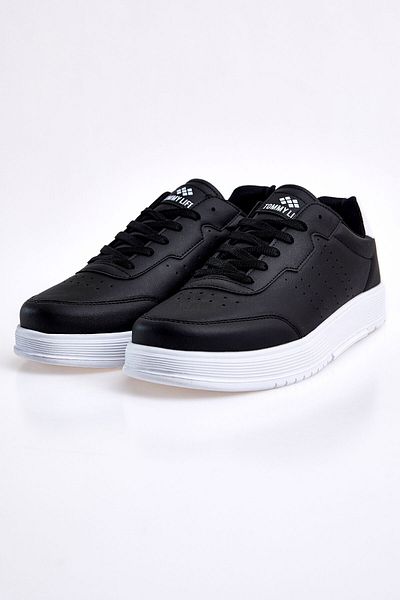 TOMMY LIFE Black-White Lace-Up High Sole Faux Leather Men's Sneakers - 89132