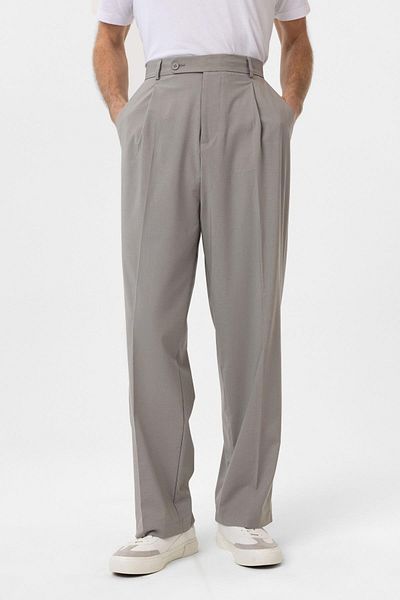 Antioch Light Gray Baggy High Waist Men's Fabric Trousers