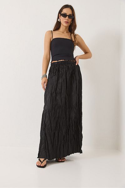 Bianco Lucci Women's Elastic Waist Crush Effect Long Skirt 60283112