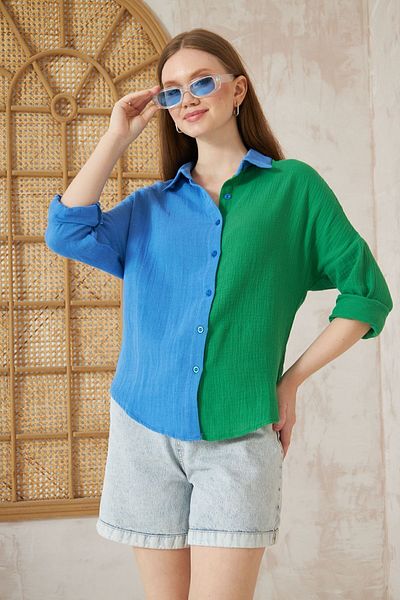 Yıldızistan Cămașă cu mânecă lungă în două culori, 100% bumbac, 100% bumbac, cu mânecă lungă, albastru, verde3458240648