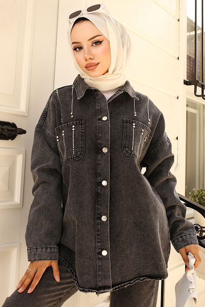 giyze Stone Detailed Double Suit Gray 1699