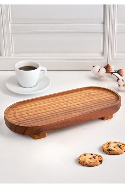 NESS HOME Ayous Tree Footed Oval Presentation and Service Tray - Presentation Tray