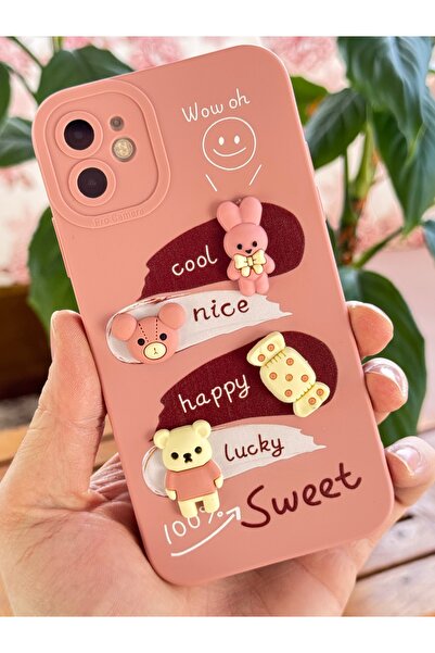 Fibaks iPhone 12 Compatible Case Designed Patterned Camera Protection Rabbit Pink Soft Silicone Cover
