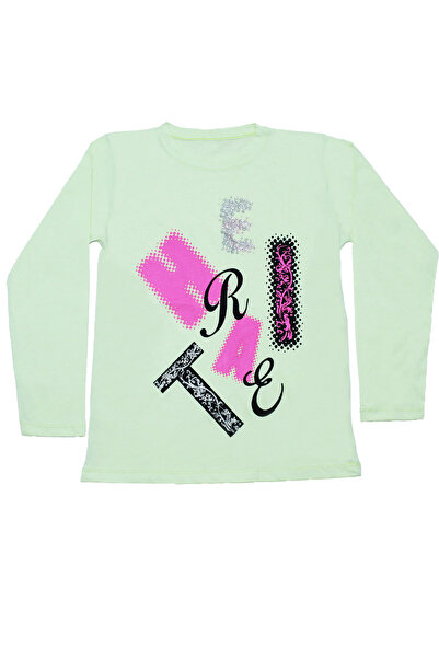 HÇM تيشيرت بناتي بأكمام طويلة وطبعة حروف ترتر وياقة دائرية